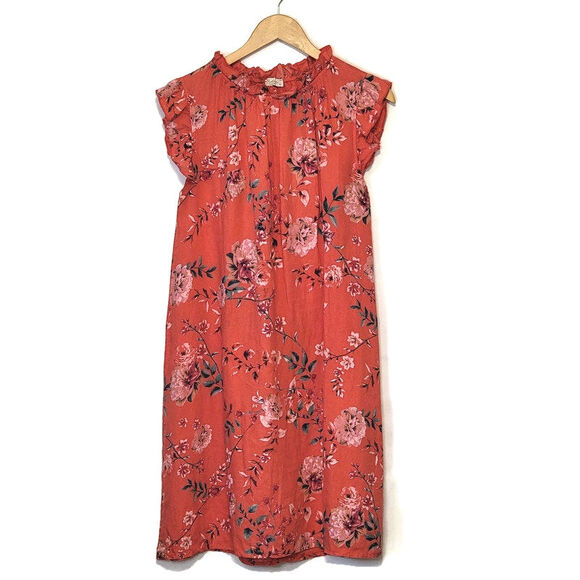 Bellambra Linen Floral Shift Dress Made in Italy Ruffle Midi Casual Summer M - Picture 12 of 12